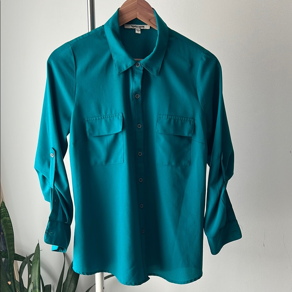 Daniel Rainn turquoise Casual Button Down Shirt adjustable sleeve S
